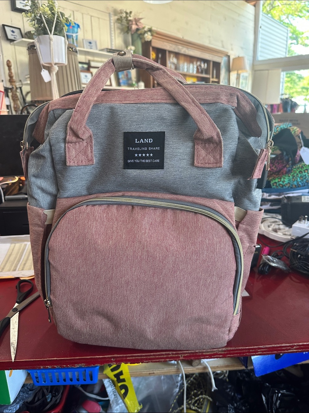 AND Multifunctional Diaper Backpack - Pink and Gray - Picture 8 of 8